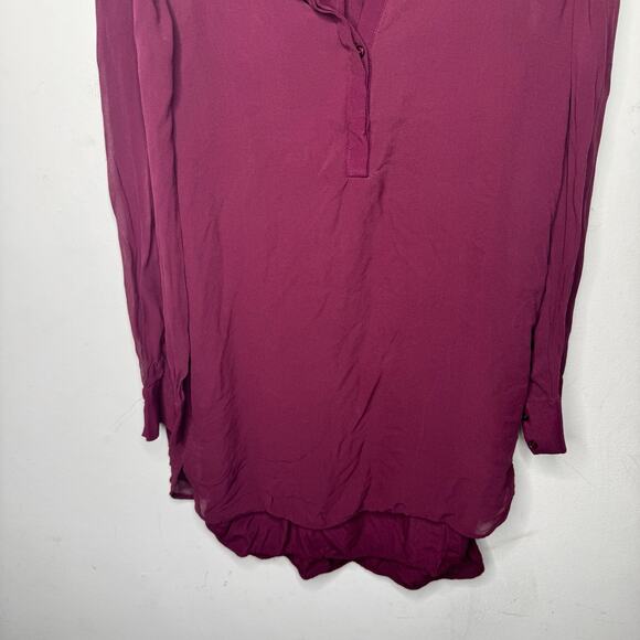 Vince Burgundy Sheer Sleeve Tunic Blouse Size 4 Long Sleeve Boho Chic - Picture 10 of 12